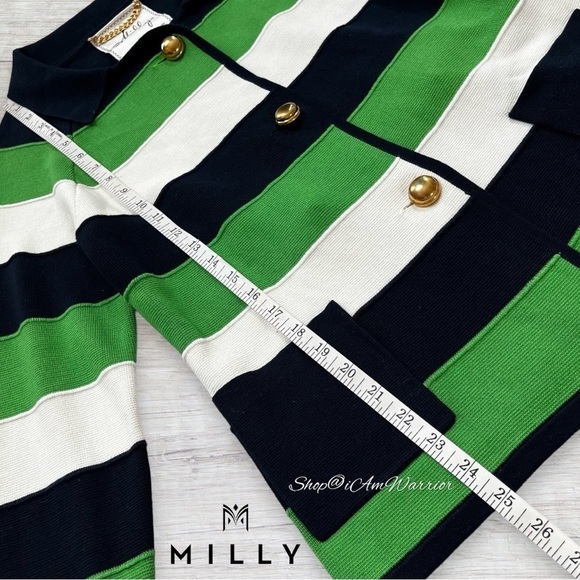 Milly NWT rare emerald, navy & off white striped cotton-silk cardigan/jacket - Picture 6 of 8